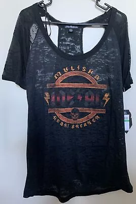 Metal Mulisha Women’s Black Sheer Heartbreaker Skull Top Open Back Sz L NWT • $29.99