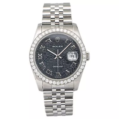 Rolex Datejust 116200 Steel Jubilee Computer Roman Black Dial Diamond Watch 36mm • $6995