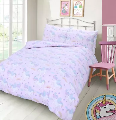 Kids Rainbow Unicorn Duvet Cover  Pillowcase Bedding Set Single Double Curtain • £12.95