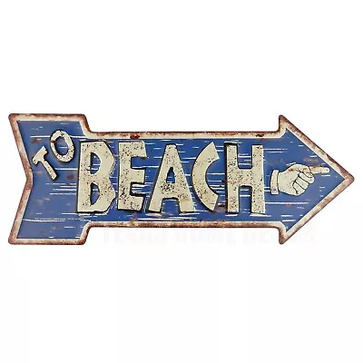 $19.95 • Buy Rustic To Beach Embossed Arrow Tin Metal Sign Nautical Beach House Decor