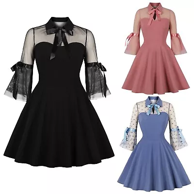 $21.17 • Buy Women Party Pure Long Sleeve Retro Dress Gothic Flare Sleeve Stitching Dress