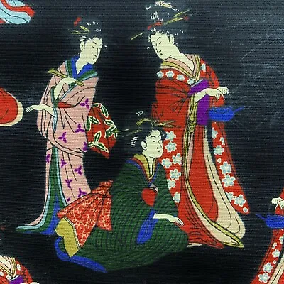 £6.45 • Buy Geisha Geiko Fabric, Japanese Ladies, Black Red Oriental Asian Cotton 