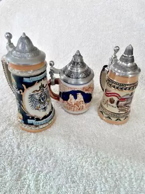 Mini German Beer Steins With Pewter Lid Set Of 3 • $20