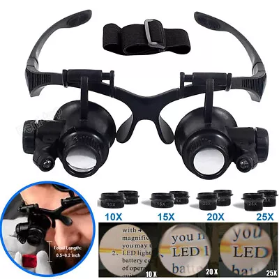 LED Magnifying Glass Jewelry Watch Repair Tool Double Eye Loupe 10x 15x 20x 25x • $12.93