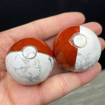 1PC Howlite+Red Jasper Carved Poke Ball Pokemon Sphere Crystal Decoration Gift • $42.14