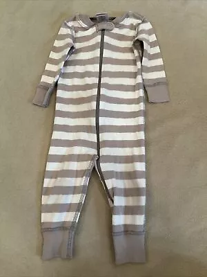 Hanna Andersson Zipper Sleeper 70 Boys Girls Tan Stripe One Piece Pajama Organic • $11.59