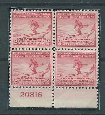 USA Olympic Games Lake Placid 1932 Block Of 4 With Plate Number 20816 MH • £4.16