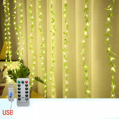 Artificial Leaf Led Curtain String Flower Lights USB Garland Christmas Decor 5V • $13.99