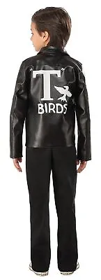 T-Birds Jacket Grease Movie Black 50's Fancy Dress Up Halloween Child Costume • $48.95