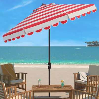 SAFAVIEH Outdoor Collection Maui Single Scallop 9-Foot Umbrella | Red Stripe | • $152.99