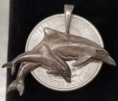 Vintage KABANA 925 Sterling Silver 1.25 Inch Mother & Child Dolphin Pendant • $2.25