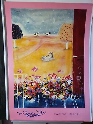 Vintage 1985 Mike Smith 24x34 RED DOOR & HEDGE Farm Art Litho Print  • $89.99