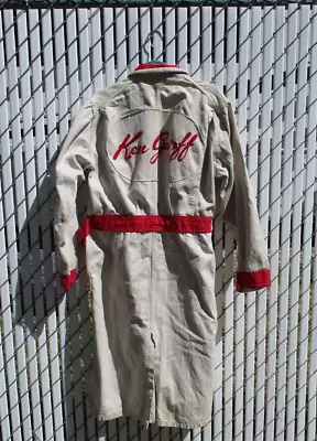 Vintage Mechanic Shop Chore Coat Unitog White Belted USA Chain Stitch Embroidery • $150