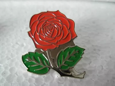 Red Rose Pin Badge. Lapel. Lancashire. Large Design. Green Leaves. Metal. Enamel • £1.75