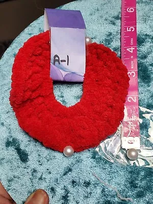 Handmade Velvet Crochet Hair Scrunchie Red. White Pins Not Included  • $8