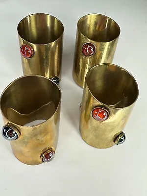 $75 • Buy Brass Napkin Rings Moghul Inspired Cabochon Lot Of 4 Cuff Style Metal Arts Decor