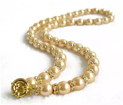 Natural  Sea Oyster Shell Pearl Necklace With A Diamond-studded Gold 10mm • $20.23