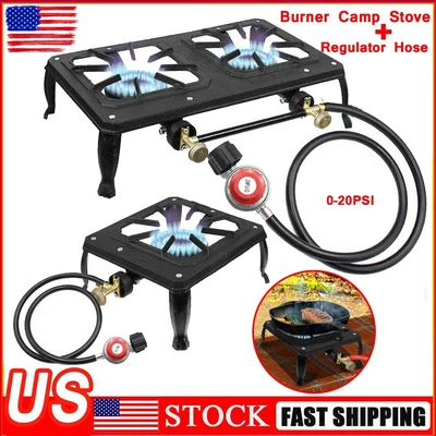$40 • Buy Camping Stove Burner Cast Iron Propane Gas LPG Stove BBQ Cooker & Regulator Hose