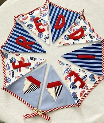 Personalised Liberty Fabric Bunting-Name Fabric BuntingNautical Birthday Banner • £2