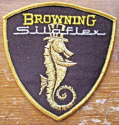Vintage BROWNING Silaflex EMBROIDERED Patch 4  SEAHORSE Hunting FISHING Gold • $10.99