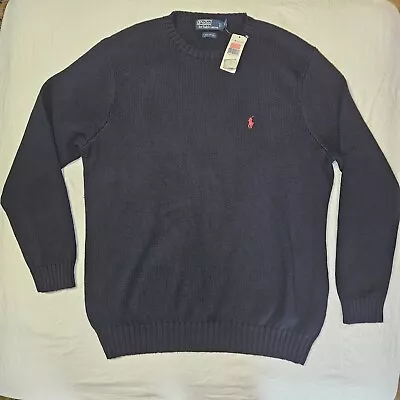 Vintage Polo Ralph Lauren Knit Sweater XLT Mens Navy Blue Long Sleeve Cotton Y2K • $44.95