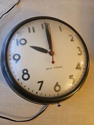 Vintage Seth Thomas Glass Bubble Face Electric School Wall Clock Tested Working. • $200