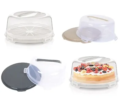 Plastic Cake Box Round Cake Storage Carrier Container Clear Lockable Lid Cov • £13.95