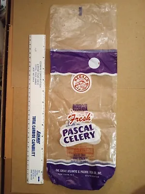 VTG PLASTIC GROCERY ADV SACK BAG A&P #8 1960s  REGALO FLORIDA PASCAL CELERY • $7