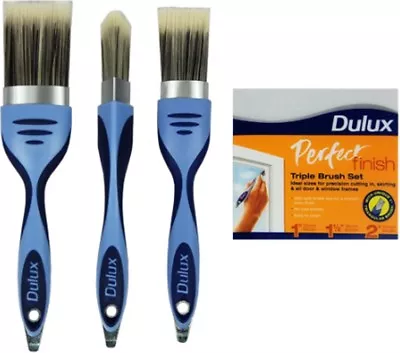 Dulux Perfect Finish Triple Pack Easy Clean Paint Brush Set 1  1.5  2  Inch DIY • £14.80