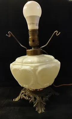 Antique Milk Glass Heart Pattern Electric Lamp Brass Base Works No Shade Bedside • $28.99