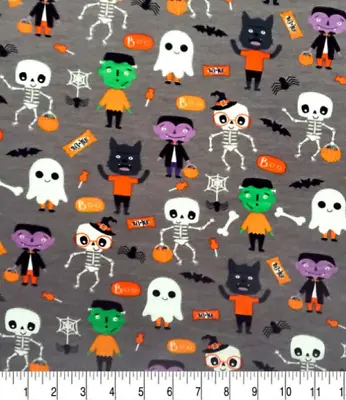 Fabric Light Grey Monster Pals Interlock Knit Halloween Print 1 Yard X 57  Wide • $14.99