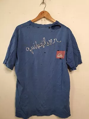 Vintage Quiksilver Shirt Mens Size Large Blue Faded Distressed Holes 1990s • $33