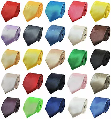 Men's Tie Plain Ties Satin Solid Color Slim Skinny Smart Party Wedding Thin Neck • £3.18