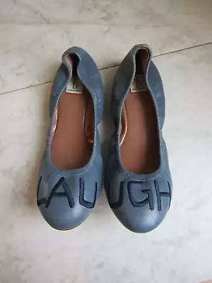 Ellen Degeneres Steel Blue Leather  Laugh  Toe Ballet Flat Women's Shoes 5.5 M • $4.99