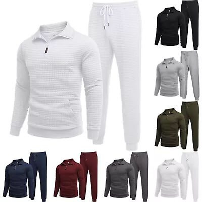 Men's Tracksuit 2 Piece Quarter Zip Sweatsuit Workout Jacquard Jogging Suit Set • $40.39