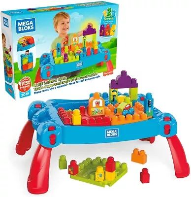 Baby Mega Bloks Build & Learn Builders Toy Buildable Blocks Table Blue • £41.29