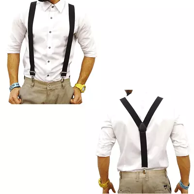 Men's Adjustable Suspenders Elastic Y-Shaped Braces Clips Pants Brace Solid TBN  • $5.79