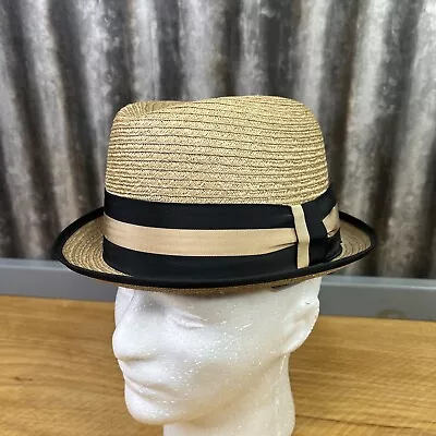 Vtg Mallory Brown Straw Fedora Hat Union Made Men’s Sz 7 NWT • $65