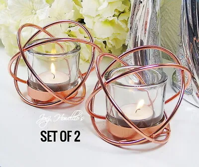 £12.90 • Buy Copper Wire Glass Candle Tea Light Holder Metal Sphere Home Art Decor SET OF 2