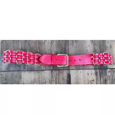Motif 56 Genuine Moroccan Leather Red Metal Braided Belt Size M • $38