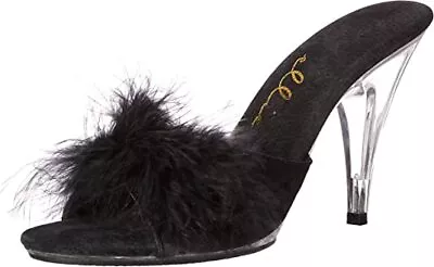 Ellie Shoes IS-E-Sasha 4 Inch Heel Maribou Slippers Black/Clear Heel Size 7 • $54.95