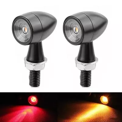 2pcs Mini Bullet Motorcycle Led Turn Signals 12V Brake Light DRL Lamp Amber Red • $13.59