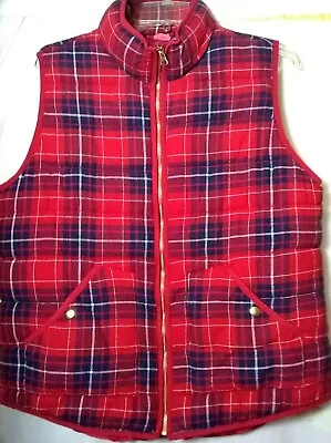 Merona Womens Quilted Puffer Vest Full Zip XL Plaid Red Black Flannel Cotton • $24.99