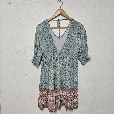 $60 • Buy Arnhem Size 12 Women Boho Floral Short Dress V Neck Turquoise