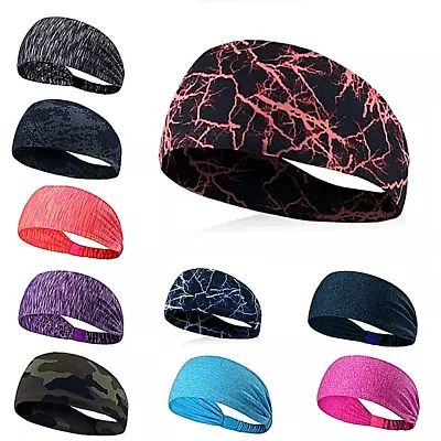 Women Men Elastic Headband Sweatband Sports Yoga Gym Running Hair Band Unisex UK • £2.99