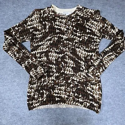 CAbi Sweater Womens Large Beige Brown Black Animal Print Cashmere Blend Casual • $18.22