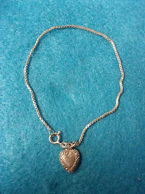 Fancy Little Older Vtg Lady's Girl's Sterling Silver Puffy Heart Charm Bracelet • $19.99