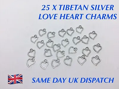 25 X Tibetan Metal Love Heart Charms Pendant Craft Jewellery Making Wish Love • £2.99