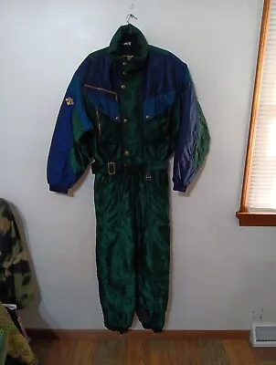 Descente One Piece Ski Suit Men SMALL Snowsuit Snow Bib Retro Iridescent VTG 80s • $135