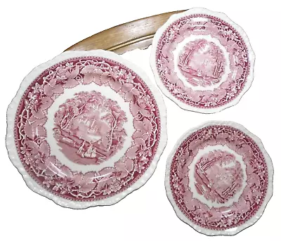 3 Pcs Mason's Vista Patent Ironstone China Red Pink Dinner Plate 2 Salad Plates • $32.99